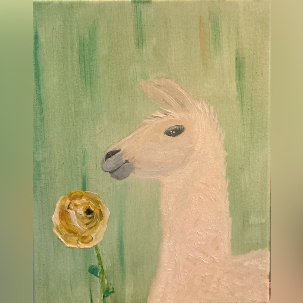 Elegant Llama Canvas Art - White and Green Painting